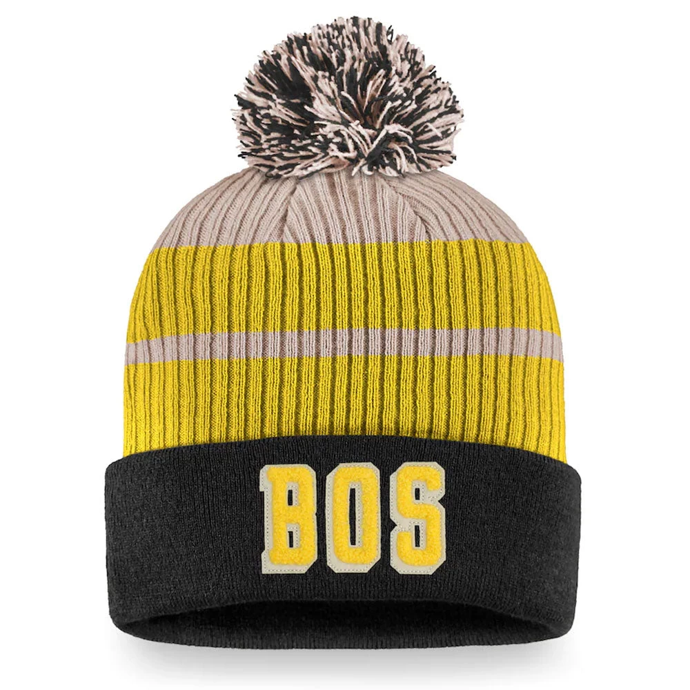 BOSTON BRUINS FANATICS MEN'S TRUE CLASSICS BEANIE CUFF POM TOQUE 1 BOSTON BRUINS FANATICS MEN'S TRUE CLASSICS BEANIE CUFF POM TOQUE
